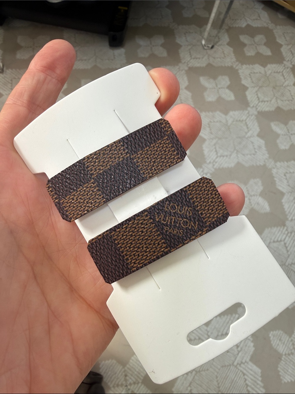 Louis Vuitton upcycled material damier Hair Clips set of two snap close
